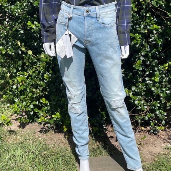 NWT G-Star Slim Distressed Restored Denim Light Washed Jeans - Picture 2 of 15